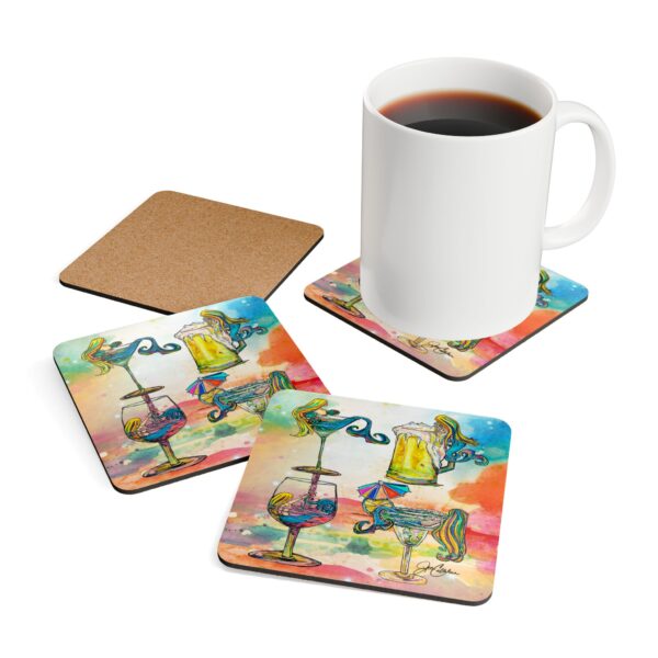 "Drunk Mermaids" Olive, Salty, Rose, Tipsy/ by Jen Callahan into a 4pcs Corkwood Coaster Set - So Cute!