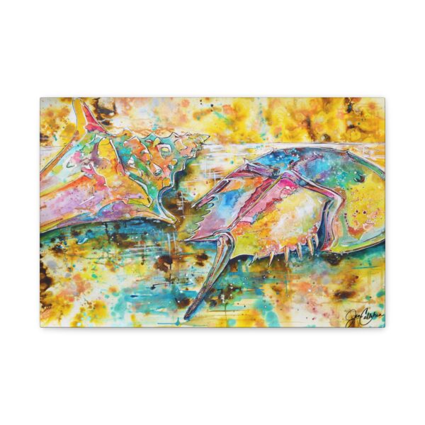 Jen Callahan Art | “Horseshoe Crab and Shell” Kitchen Riverhouse Beach House Decor Canvas Print Colorful Wall Art