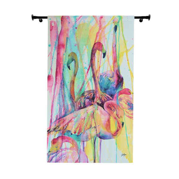 NEW💥Window Curtain Panels made with Jen Callahan Painting "First Flamingo"
