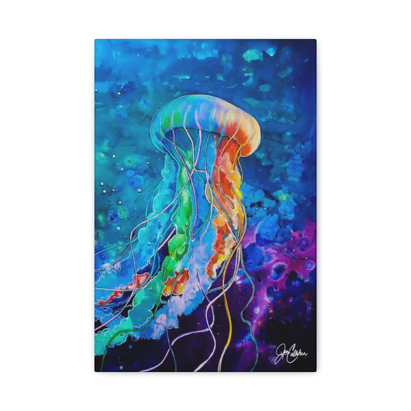Jen Callahan Art | "Rainbow Jelly" Jellyfish Reproduction Canvas Prints Wall Art Beach Decor Fun Colorful