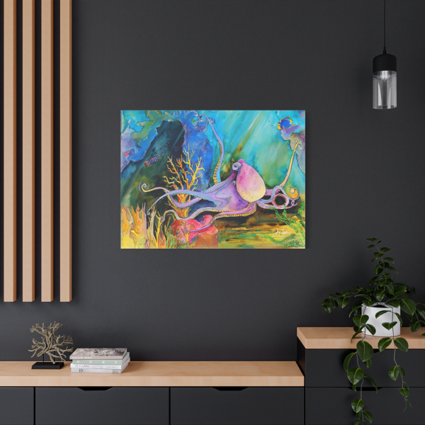 Octopus Cave Wrapped Canvas Print — Colorful Beach Wall Art by Jen Callahan