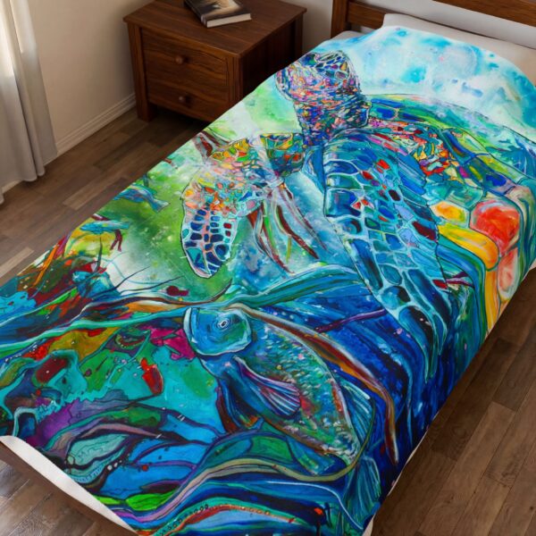 Velveteen Plush Blanket — Turtle Journey Marine Biology Throw (60x80)