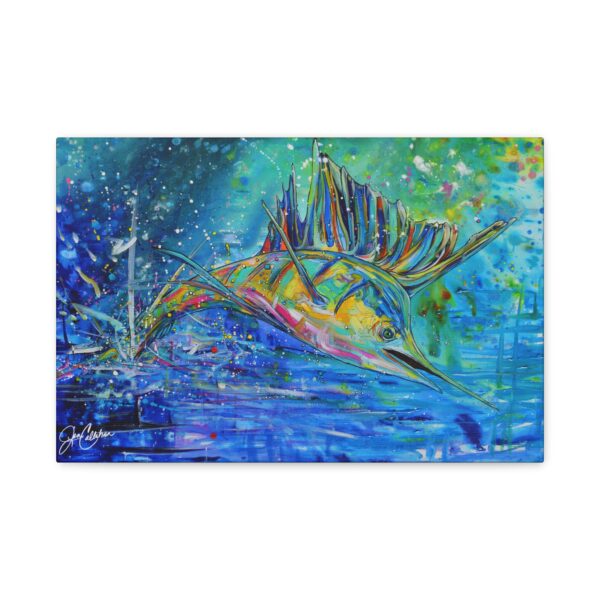 Jen Callahan Art | “Sailfish Jump" River House Rental unit Wall Art Fun Beach Artwork Canvas Reproduction