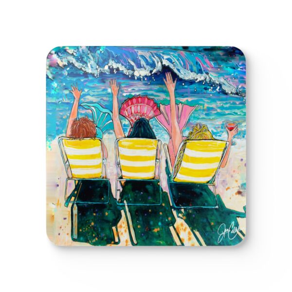 "Mermaids on Vacation" by Jen Callahan / into a 4pcs Corkwood Coaster Set - So Cute!