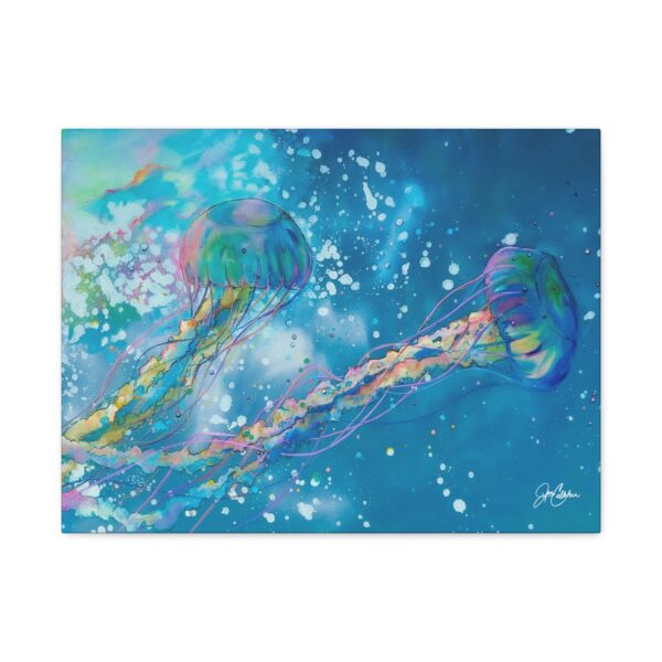 Floating Jellyfish Matte Canvas Wall Art — Colorful Coastal Beach Painting by Jen Callahan