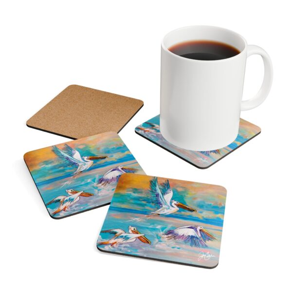 "White Pelicans" by Jen Callahan / into a 4pcs Corkwood Coaster Set - So Cute!