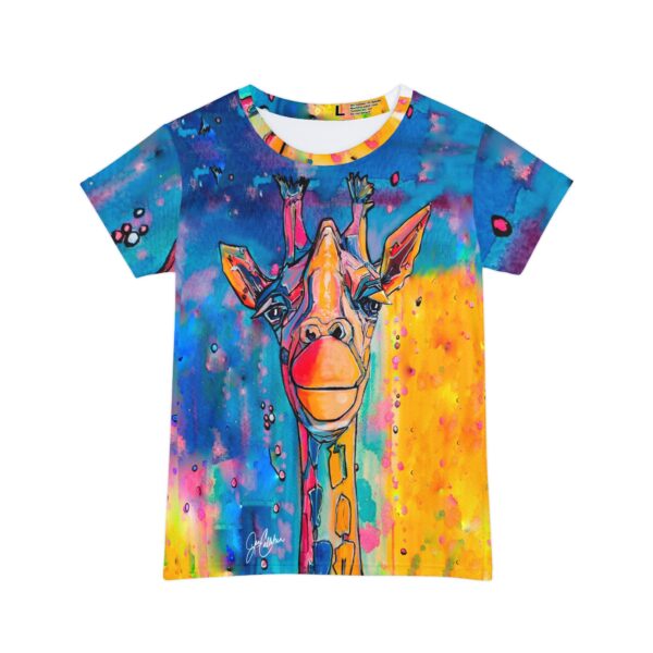 ‘’Happy” 🦒 Giraffe design made from Jen Callahan’s paintings into a Short Sleeve Shirt