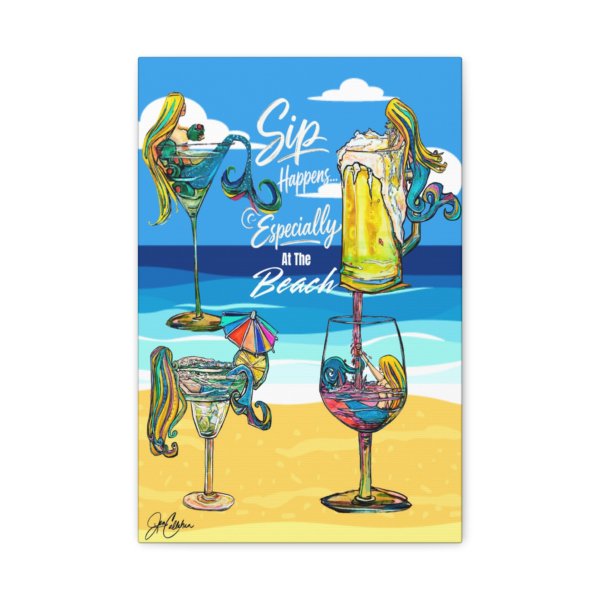 Sip Happens Especially at the Beach | “Drunk Mermaids in Glasses” Bar Art, Mermaid Lover Beach Decor Canvas