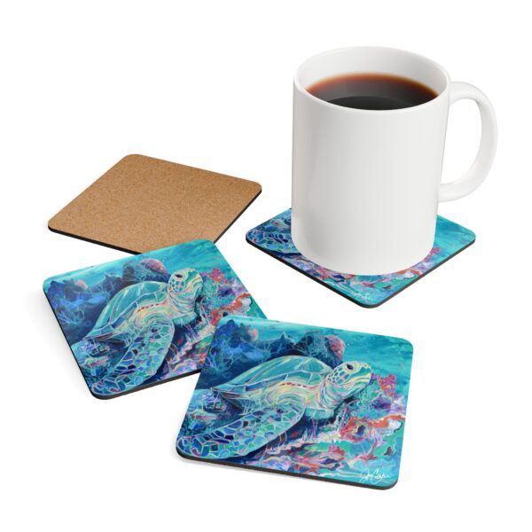 Sweetpea Sea Turtle Corkwood Coaster Set — 4pcs Cute Coastal Drink Coasters