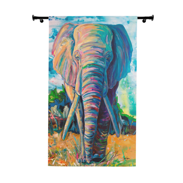NEW💥Window Curtain Panels made with Jen Callahan's Painting 🦏"Elephant Journey" Can be paired with 🐘Rhino Journey for double window curtain
