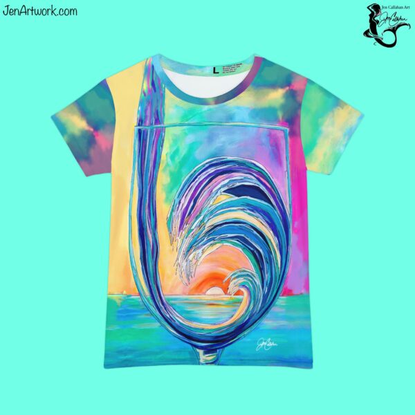 Last Call Wine painting design T-shirt made from Jen Callahan’s paintings into a Short Sleeve Shirt
