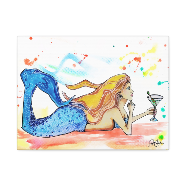 Jen Callahan Art | "Bar Mermaid Rose" Beer Funny Canvas Print Ready to Hang