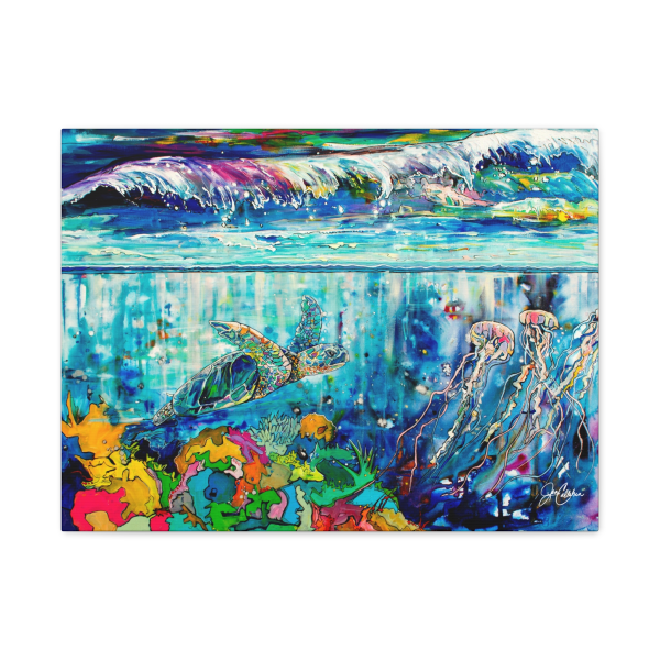 Sea Turtle Painting print canvas wall art “Under the Waves” printed on Canvas -Gallery Wrapped, and Ready to hang