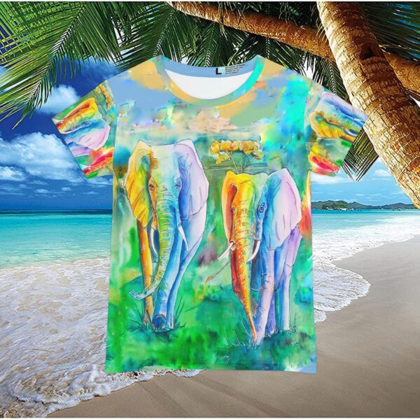 Copy of Elephant T-shirt "Rainbow Elephants" made from Jen Callahan’s paintings into a Short Sleeve Shirt usa