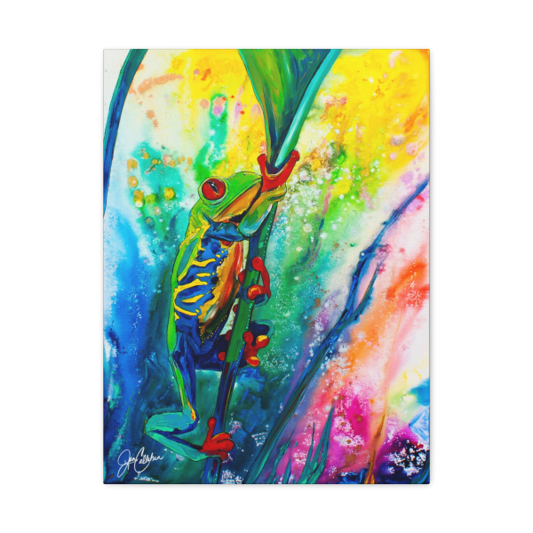 Red-Eyed Tree Frog Canvas Print — "Frog Climb" Matte Stretched Gallery Wrap