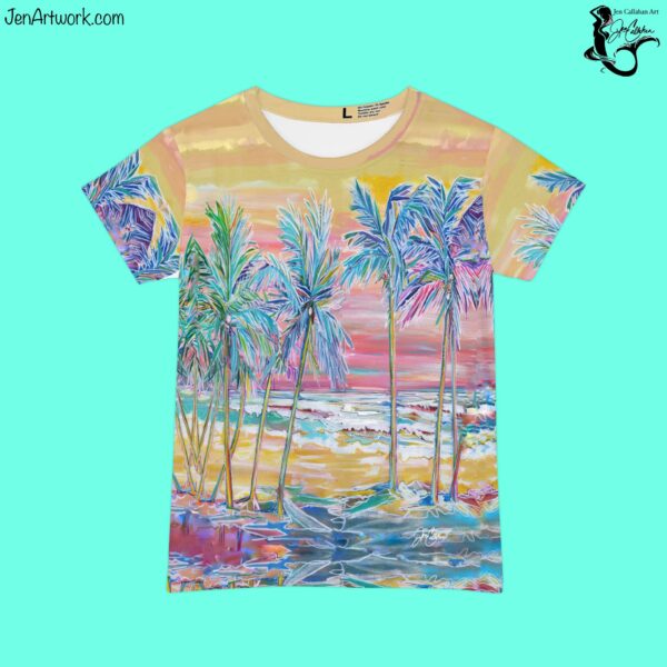 Palm Trees by Jen Callahan Art | "Flamingo Gathering" Palm tree Short Sleeve T-Shirt