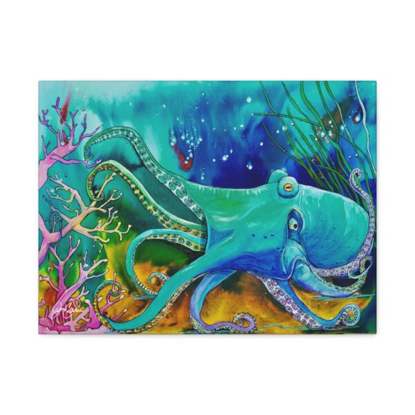Jen Callahan Art | Octopus Pink Coral Matte Canvas Art — Cute Beach House Wall Decor (Stretched Canvas)