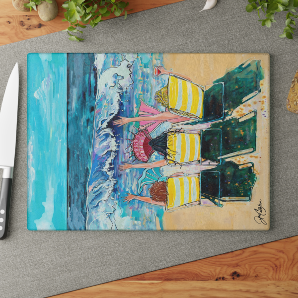 Mermaid on Vacation Painting Glass Cutting Board | Decorative Hot Plate 11x15 or 8x11