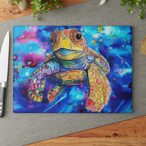 Baby Sea Turtle Painting Glass Cutting Board | 11x15 or 8x11