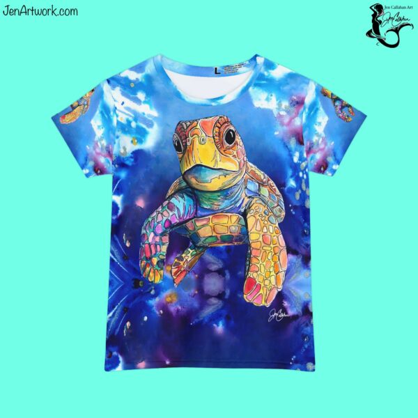 short sleeve Sea Turtle Shirt Baby Sea Turtle painting design T-shirt made from Jen Callahan’s paintings into a Short Sleeve Shirt