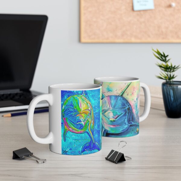 Coffee Mug Cup “Two Dolphin Painting on One Cup” by Jen Callahan ©
