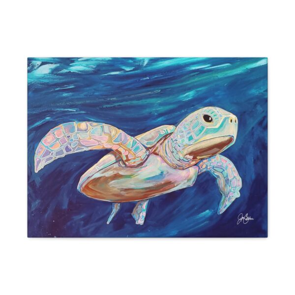 Jen Callahan Art | Sea Turtle Canvas Wall Art — "Brown Belly" Beach House Print, Ready-to-Hang