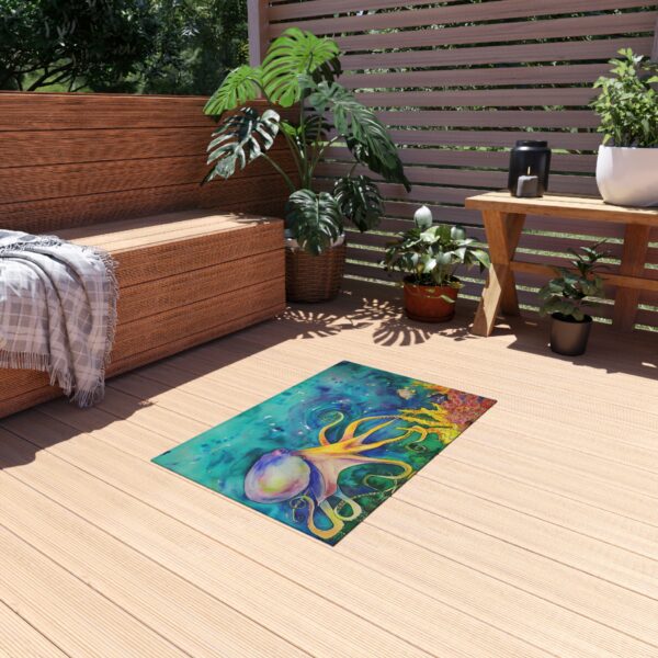 Jen Callahan Artist Mat | "Octopus with Yellow Coral" Quick-Dry Outdoor Rug