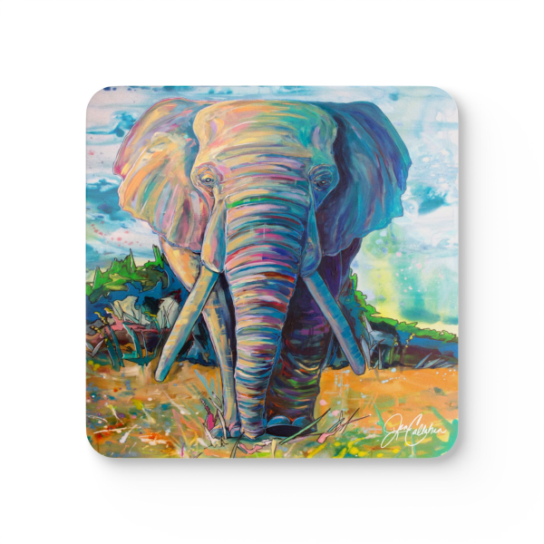 Elephant Journey Corkwood Coaster Set — 4pc Cute Elephant Art Coasters