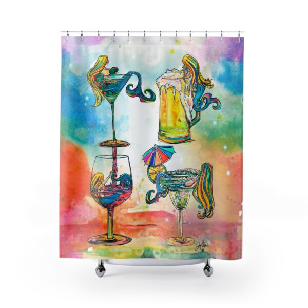Shower Curtains “Mermaids in Drink Glasses” by Jen Callahan