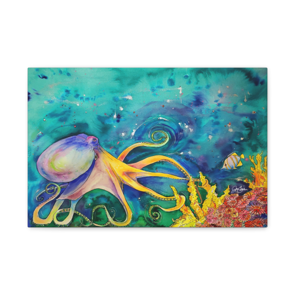 Octopus & Yellow Coral Canvas Print — Beachy Ocean Wall Art