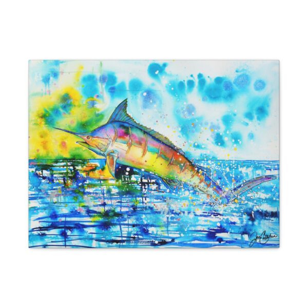 Jen Callahan Art | “Blue Marlin Sunrise” Gamefish Watercolor Canvas Print, Gallery Wrapped