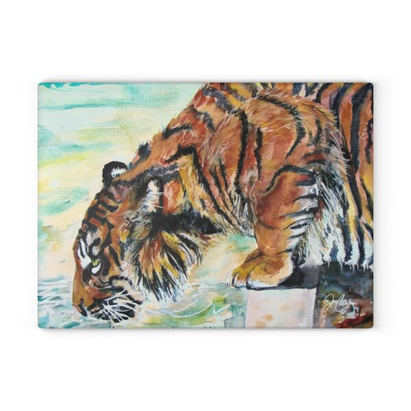 Tiger drinking Glass Cutting Board made with Jen Callahan Original Artwork