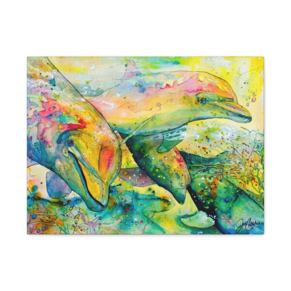 "Dolphin Play" Fun Artwork by Jen Callahan, Matte Stretched 1.25" Ready to Hang