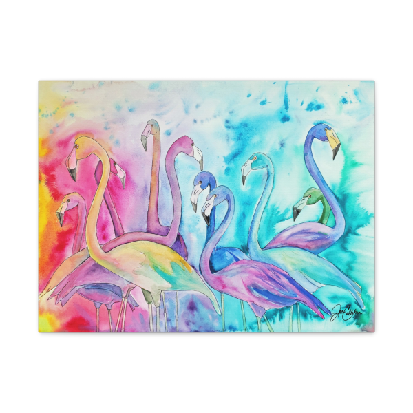 Jen Callahan Art | “Flamingo Rainbow Splash” Canvas Print, Ready to Hang