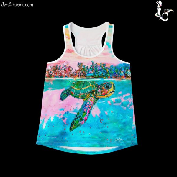 "First Journey" Baby Sea Turtle Racerback Tank by Jen Callahan "NEW" Women's Cut Tank Top MADE IN USA Great Gift and Beach Fun Clothes