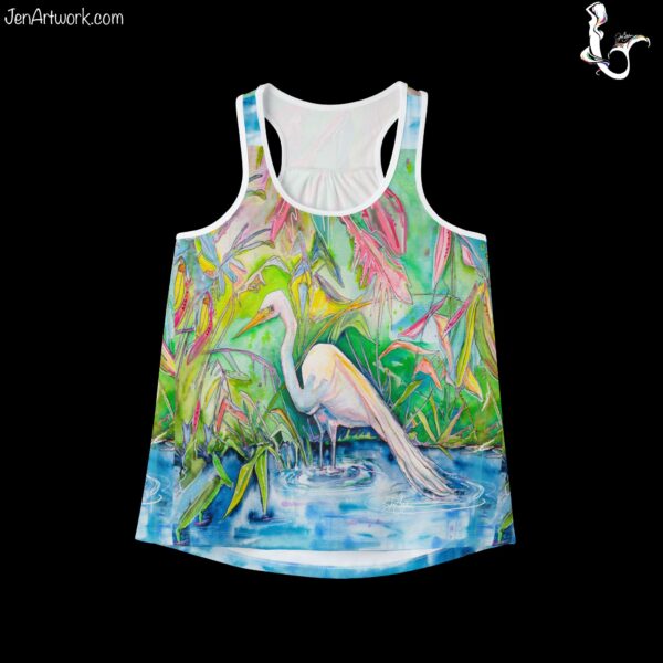 White Egret Heron Shirt Women Bird Lover Racerback Tank "George" a Painting by Jen Callahan "NEW" Women's Cut Tank Top MADE IN USA