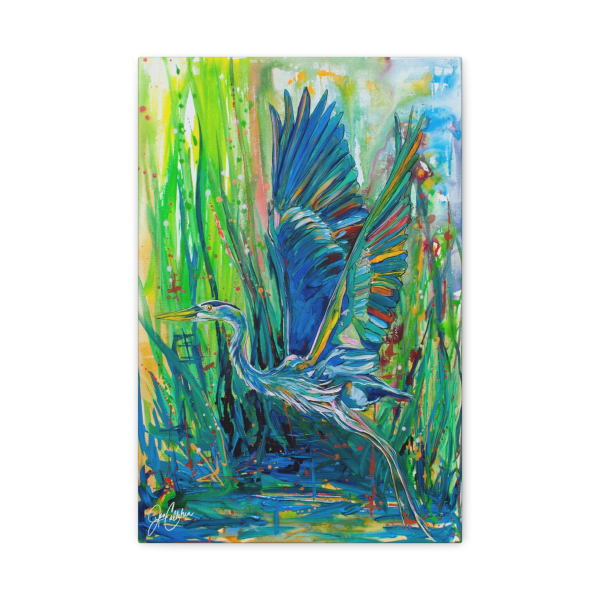 "Heron Takeoff" Bird painting print on canvas Painted by Jen Callahan