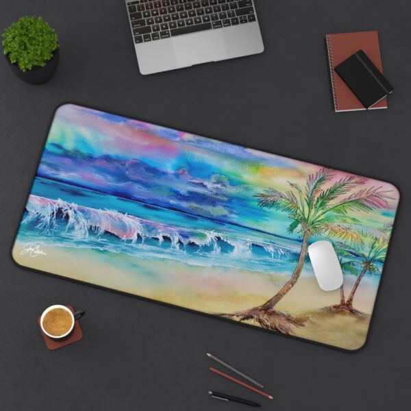 “Sunrise Beach” Desk Mat | Coastal Ocean Decor Table Runner | Colorful Beach House Accent by Artist Jen Callahan Original Painting