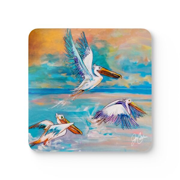 "White Pelicans" by Jen Callahan / into a 4pcs Corkwood Coaster Set - So Cute!