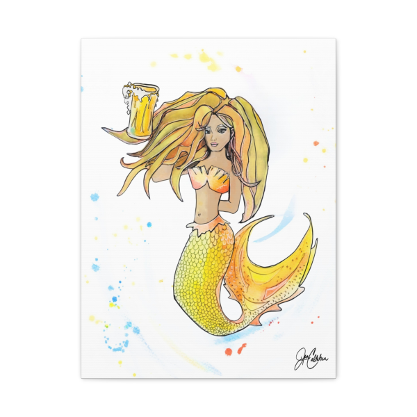 Jen Callahan Art | "Bar Mermaid Tipsy" Beer Drinking Mermaids Funny Canvas Print Ready to Hang