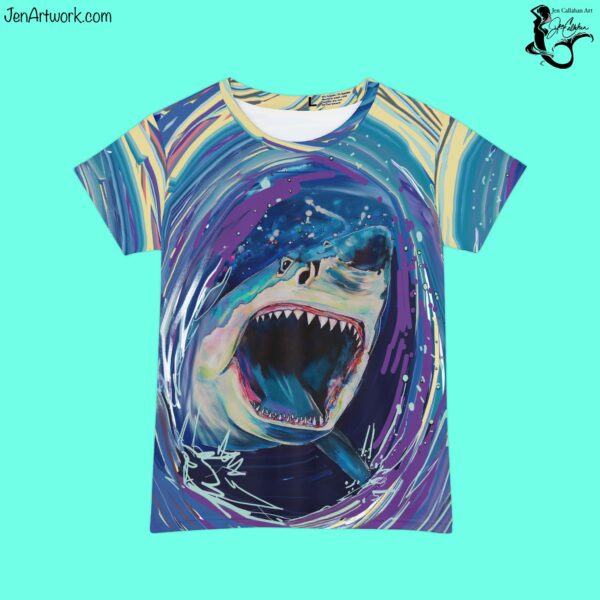 Great White Sharks “Teeth” Shark Shirt with painting by Jen Callahan Art | Short Sleeve T-Shirt