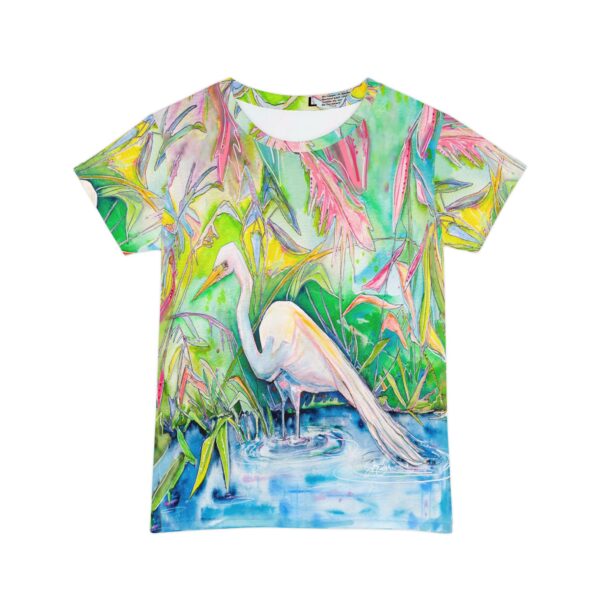 White Egret BIRD T-shirt made from Jen Callahan’s paintings into a Short Sleeve Shirt