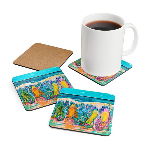 Drunk Mermaids on Vacation Corkwood Coaster Set — 4pc Cute Beachy Drink Coasters