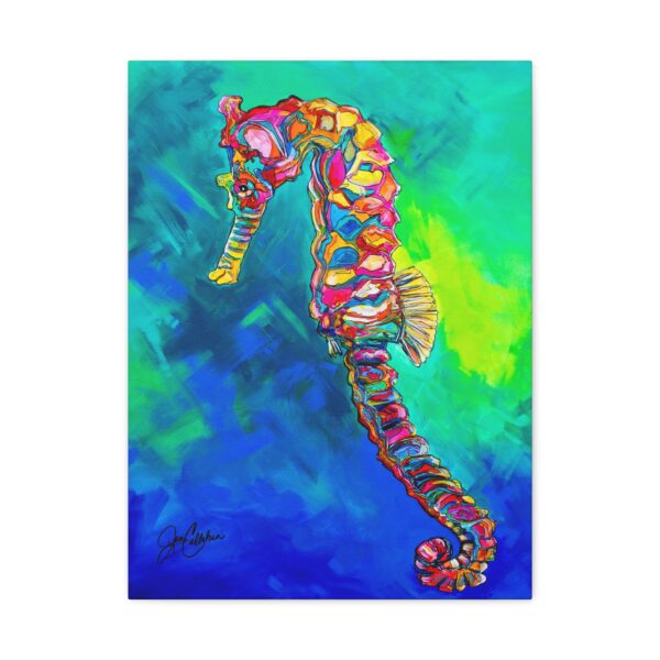 Seahorse Blues Colorful Canvas Print — Matte Stretched 1.25"