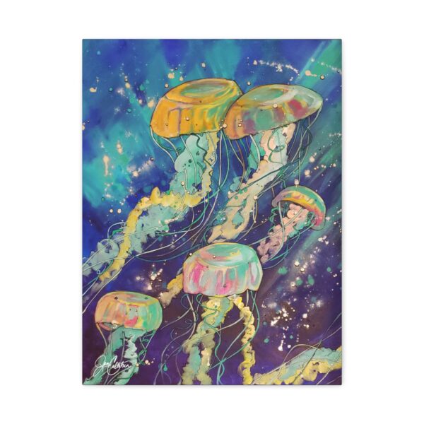 Jellyfish Pair 1 is a vibrant ocean-inspired painting designed to flow beautifully with Jellyfish Pair 2 Canvas Print Ready to hang
