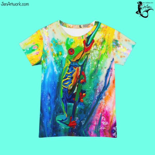 Frog Painting by Jen Callahan Art | "Frog Climb” Costa Rica Red Eye Tree Frog | Short Sleeve T-Shirt