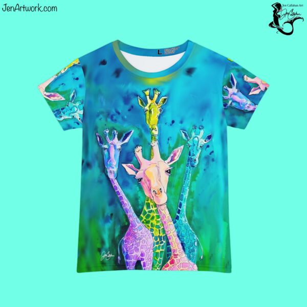 Giraffe Happy Shirt painting by Jen Callahan Art | Short Sleeve T-Shirt