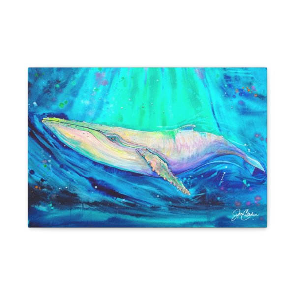 Ocean Blue Humpback Whale Canvas Art – Stretched Matte Sea Life Painting