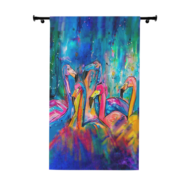 FLAMINGO Window SINGLE Curtain Panels made with Jen Callahan's Painting "BOARD MEETING"