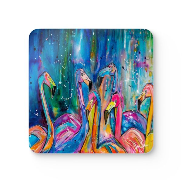 "Flamingo Board Meeting" by Jen Callahan / into a 4pcs Corkwood Coaster Set - So Cute!